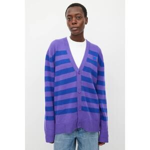 Acne Studios Womens Purple Blue Kimano Striped Oversized Wool Cardigan - Small